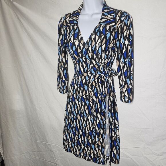Abstract avant garde patterned blue wrap dress - Picture 1 of 4